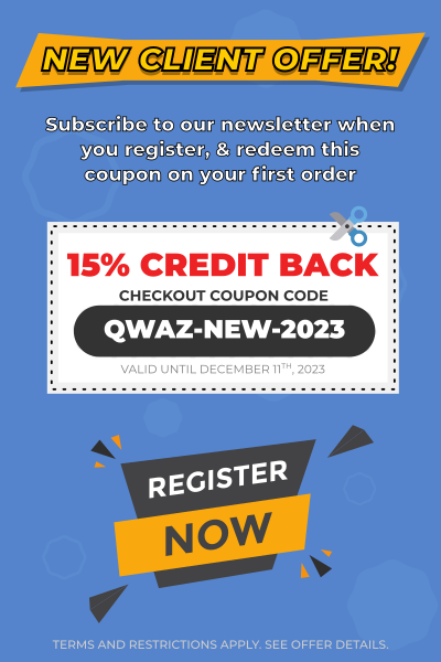 New Client Offer: subscribe to our newsletter when you register for a new account, and get 15% credit back on your first order. Click for more.